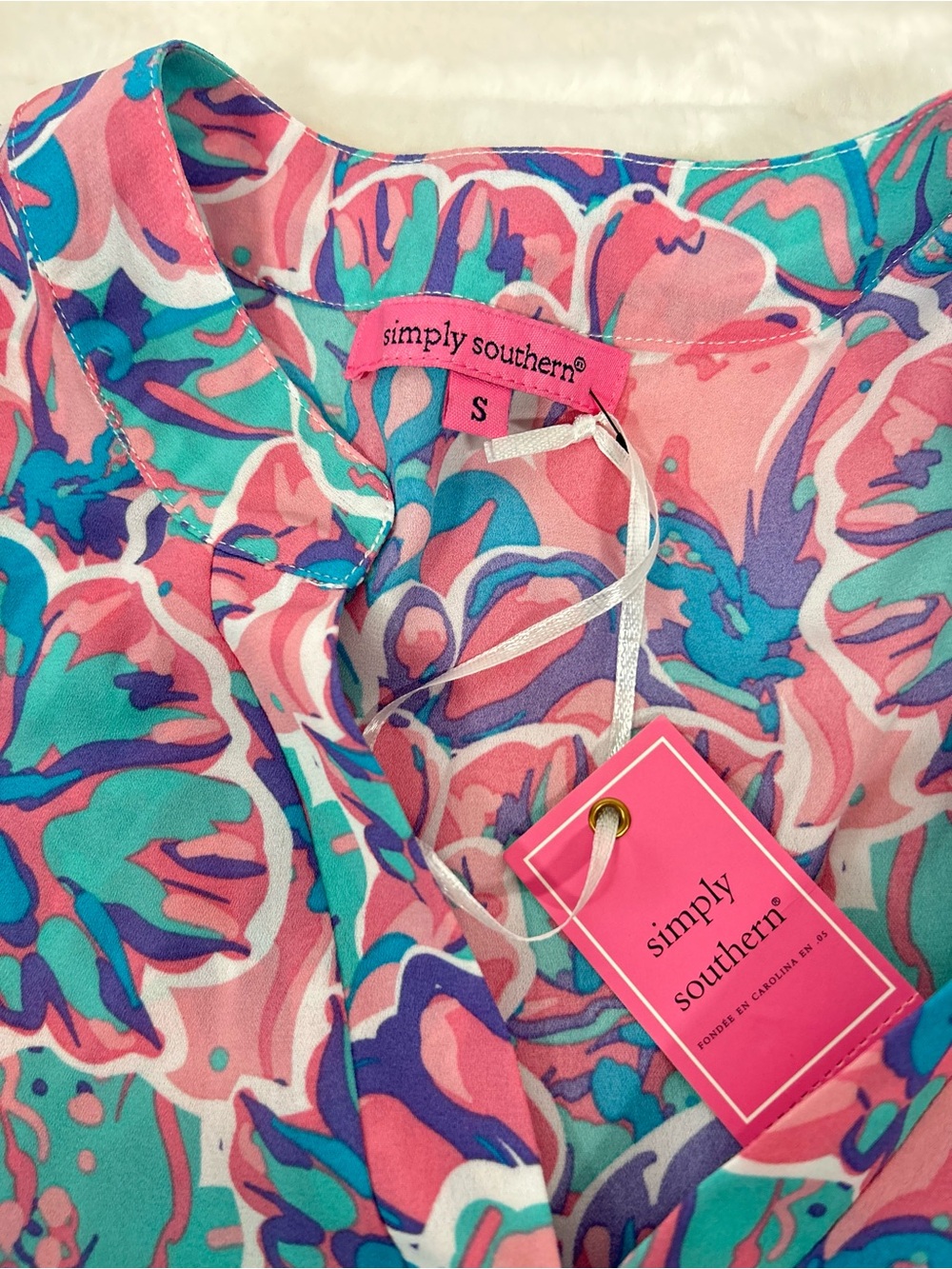 Simply Southern Pink Blue Tropical Tiered Maxi Dress NWT Small - Picture 4 of 6